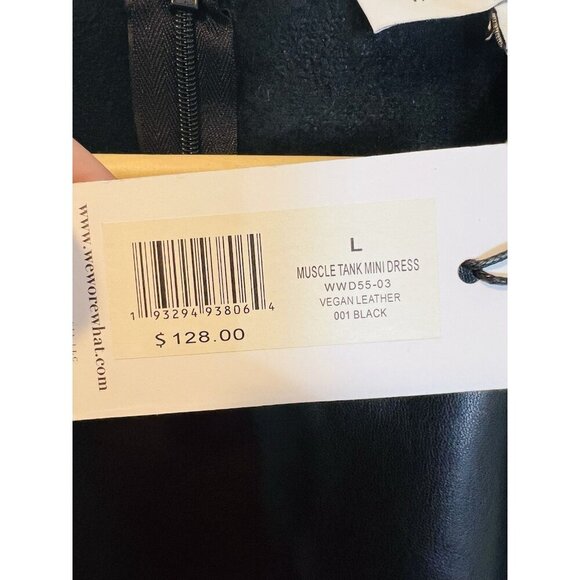 WeWoreWhat Muscle Tank Vegan Leather Black Mini Dress Large Black Fit And Flare - Picture 6 of 10